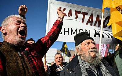 Farmers in Greece dump apples and chestnuts in Europe's latest agriculture protest