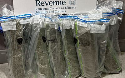 Detector dog Sam sniffs out cannabis concealed in vacuum-packed packages at Dublin Airport