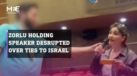 Turkish students disrupt a speaker from Zorlu Holding to protest the company&#39;s ties to Israel