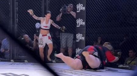 Video: Fighter almost knocks herself out in Czech Republic freak show bout