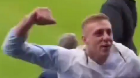 Irish Premier League footballer jumps into crowd to celebrate his local League of Ireland club's win