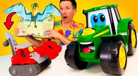 Jeux de construction avec Johnny le tracteur. Construisons les voitures-dinosaures!