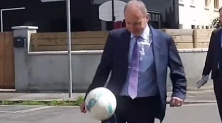 Watch Micheal Martin show off surprising football skills while out on Fianna Fail campaign trail