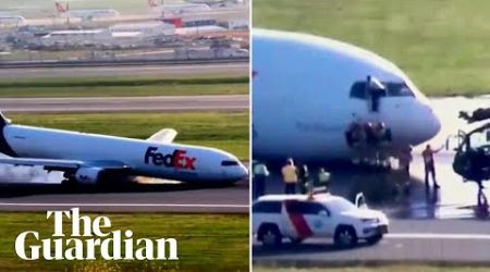 Pilot climbs from window after Boeing cargo plane crash lands at Istanbul airport