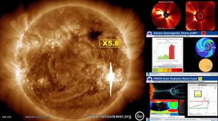 Major X5.8 Solar Flare and CME - G4 (Severe) Storm in Progress - S1 Radiation Storm - May 11. 2024