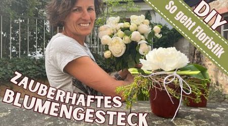 Zauberhaftes Blumengesteck mit Pfingstrose GESCHENK DEKOIDEE MIT PEONIES DIY-Anleitung