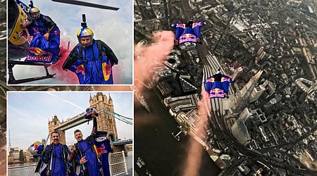 Skydivers tear through London's Tower Bridge at over 150mph