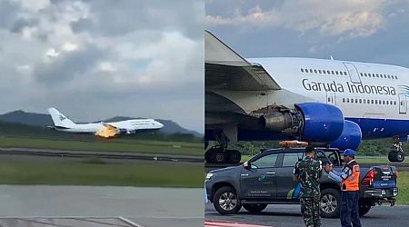 Burst of flame seen from Garuda-operated Boeing 747 plane upon take-off, landed safely