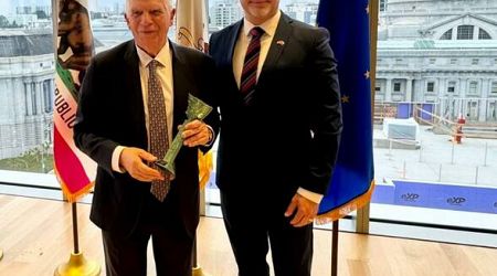 Bulgarian Consul General in LA Presents Josep Borrell with Statuette Symbolizing Bulgarian Alphabet
