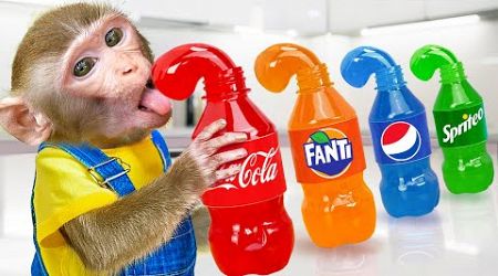 KiKi Monkey cooks Satisfying Coca Fanta Pepsi Honey Jelly Recipe | KUDO ANIMAL KIKI