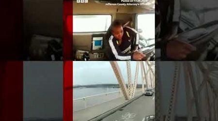 Lorry driver left hanging off edge of bridge after swerving to avoid crash. #Dashcam #BBCNews