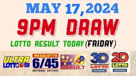 Lotto Result Today 9pm draw May 17, 2024 6/58 6/45 4D Swertres Ez2 PCSO#lotto