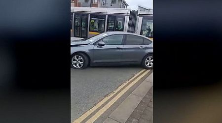 Moment of hit and run between car and Luas at Tallaght