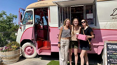 Vintage pink truck serves drinks, doughnuts to Holladay