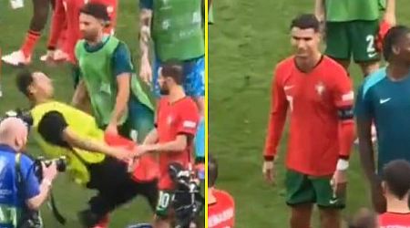 New footage captures bizarre moment Goncalo Ramos gets 'two-footed' by security guard as fans clamour for Cristiano Ronaldo selfie