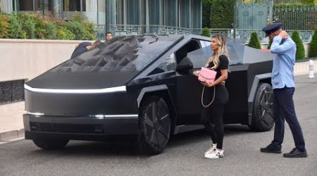 Billionaire Lady Driving an Ilegal TESLA CYBERTRUCK Arrives in Monaco!! Carspotting in Monaco 2024