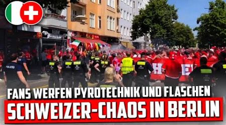 Schweizer Fans werfen Pyrotechnik und Flaschen in Berlin (Schweizer vs. Italien)