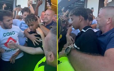 Security struggle to keep fans back as Lamine Yamal is mobbed at airport in Spain