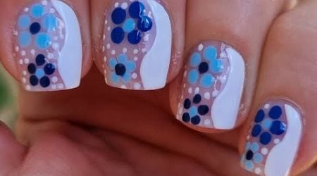 Blue Flowers Nail Art | Negative Space Summer Side French Manicure | DIY Nails For Beginners