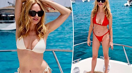 Heather Graham gets patriotic in red and white bikinis for Fourth of July