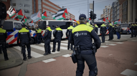 Pro-Palestinian protest at Kromhout Barracks in Utrecht, police units deployed