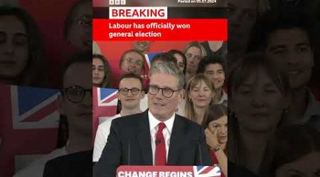 Labour has officially won the UK general election after reaching the required 326 seats. #BBCNews