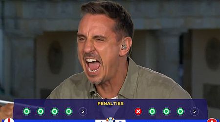Gary Neville forced to stop himself swearing live on air after England shootout win over Switzerland