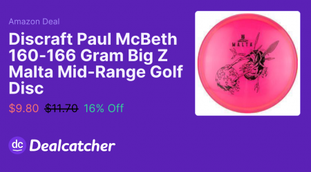 Amazon - Discraft Paul McBeth 160-166 Gram Big Z Malta Mid-Range Golf Disc $9.80
