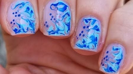 Blue Marble Nails / Negative Space Nail Art Tutorial For Beginners / DIY Nail Design At Home