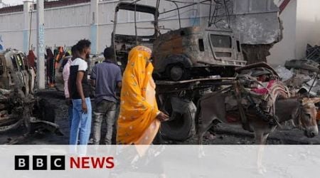 Several killed in car bomb explosion at Mogadishu cafe during Euro 2024 final | BBC News