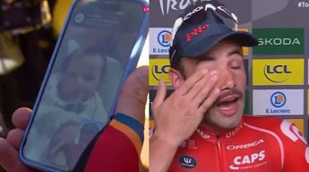 CAMPENAERTS CRIES AFTER WINNING AND SEEING HIS SON STAGE 18 TOUR DE FRANCE 2024