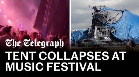 Moment tent collapses on festival goers in Slovakia