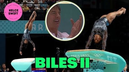 WOW! Tom Cruise CHEERS on Simone Biles CREATING Olympic HISTORY with incredible Yuchenko Double Pike