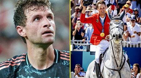 Bayern Munich legend Thomas Muller plays part in Germany winning Olympic gold medal in Individual Jumping event