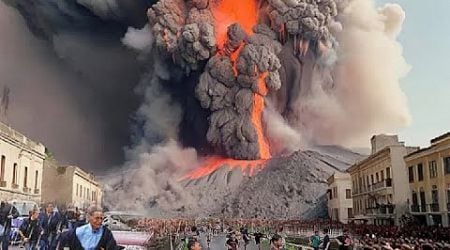 A few minutes ago in Sicily, Italy! Mount Etna erupted violently, people were shocked