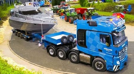 GREAT RC TRUCK MERCEDES-BENZ ACTROS YACHT TRANSPORT, RC TRUCKS, RC MACHINES, RC TRACTORS WORK HARD!!