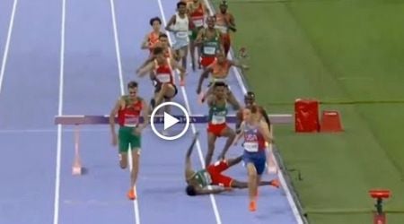 Lamecha Girma Fall Moment in Men&#39;s 3000m Steeplechase Race At Paris Olympics 2024