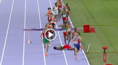 Lamecha Girma Fall Moment in Men&#39;s 3000m Steeplechase Race At Paris Olympics 2024