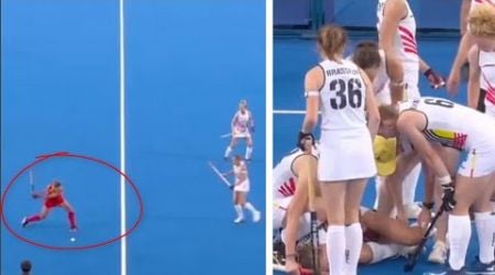 Chinese Hockey Player SMACKS ball at Belgium Opponent after Full-Time at the Olympics