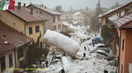 7 minutes ago in Italy! People were shocked after a 5-inch hailstorm and ice flooded the city