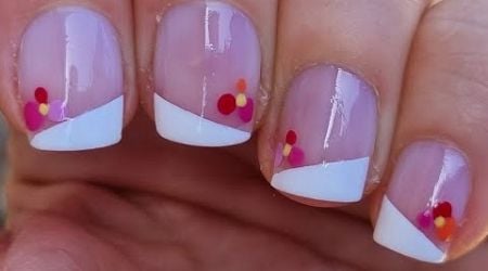 Short Nails Idea For Beginners | Side French Manicure With Flower Nail Art