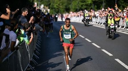 Ethiopia&#39;s Tamirat Tola wins Men&#39;s Marathon Olympics to Gold beating Bashir Abdi &amp; Benson Kipruto