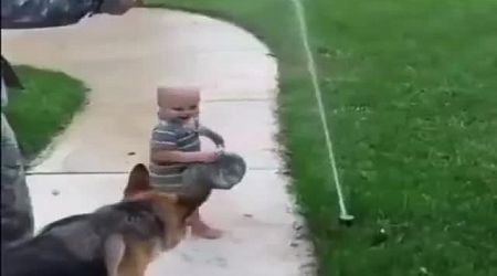 A Toddler Shows His Friend That There's No Need To Be Afraid Of The Sprinkler (VIDEO)