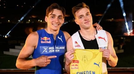 Pole vaulter Mondo Duplantis beats hurdler Karsten Warholm in 100-metre exhibition