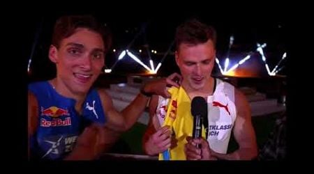 Mondo Duplantis vs Karsten Warholm 100m interviews after