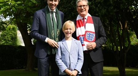 Dublin boy (9) treated for rare illness in UK presents Taoiseach and Keir Starmer with football shirts