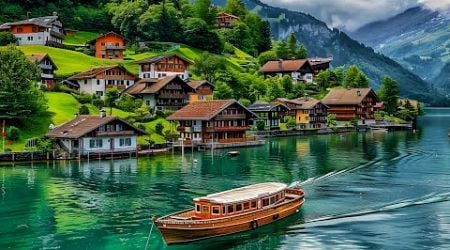 SWITZERLAND - A VILLAGE OF EXCESSIVE BEAUTY - TURQUOISE LAKE AND TRADITIONAL HOUSES