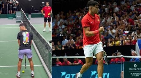 Davis Cup 2024 - Carlos Alcaraz imitates a golf player on the court before facing France !