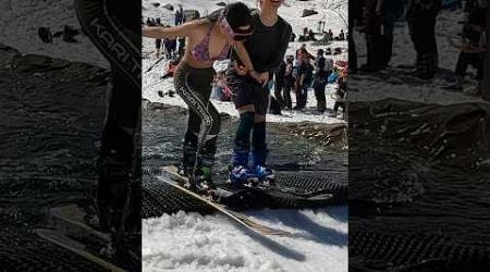 Girls Pond Skim - Water Slide Challenge Grimentz [38] #skiing #ski #switzerland #suisse #schweiz