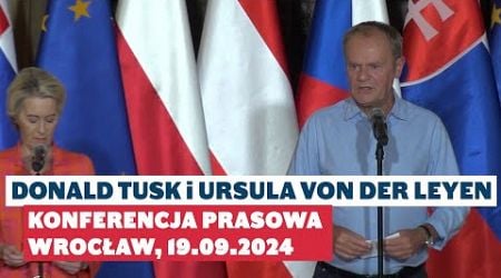 Donald Tusk, Ursula von der Leyen, Robert Fico, Petr Fiala i Karl Nehammer, konf. prasowa 19.09.2024